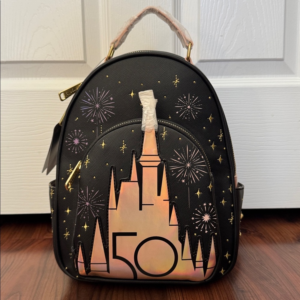 Disney 50th castle iridescent loungefly backpack